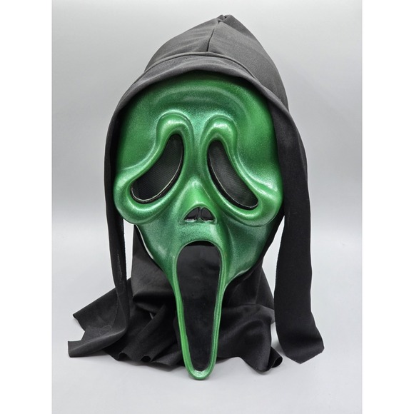 Vintage Scream Halloween Ghost Face Mask 1997 Green Shimmer Easter Unlimited Inc - Picture 1 of 12